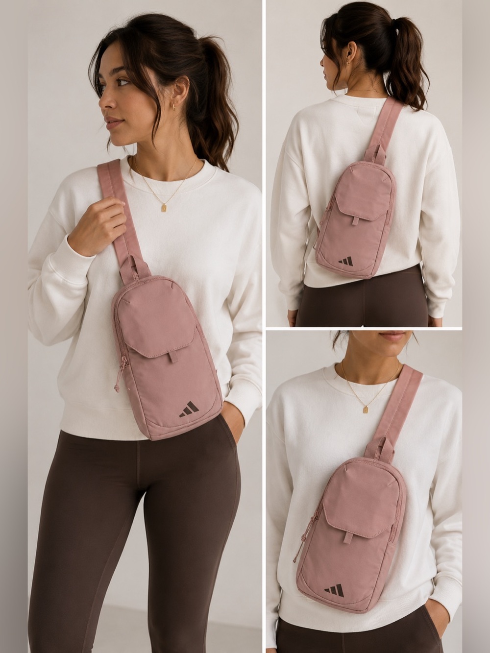 Adidas Essentials 3 Sling Backpack in dusty rose